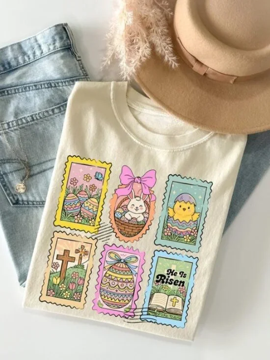 Easter Retro Stamps Shirt, He Is Risen Easter Tee, Christian Easter Tshirt - Picture 1 of 3